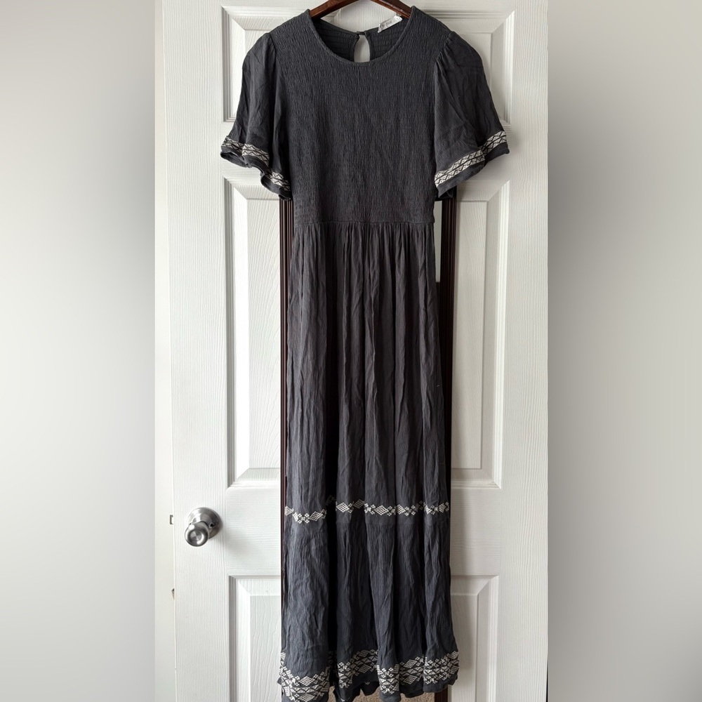 Elegant Charcoal Flutter Sleeve Dress